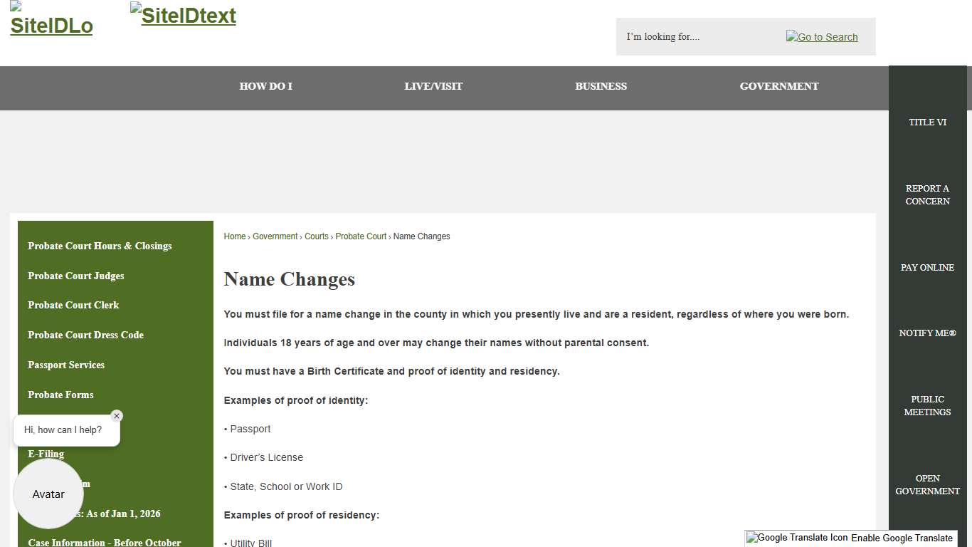 Name Changes Shelby County, TN - Official Website