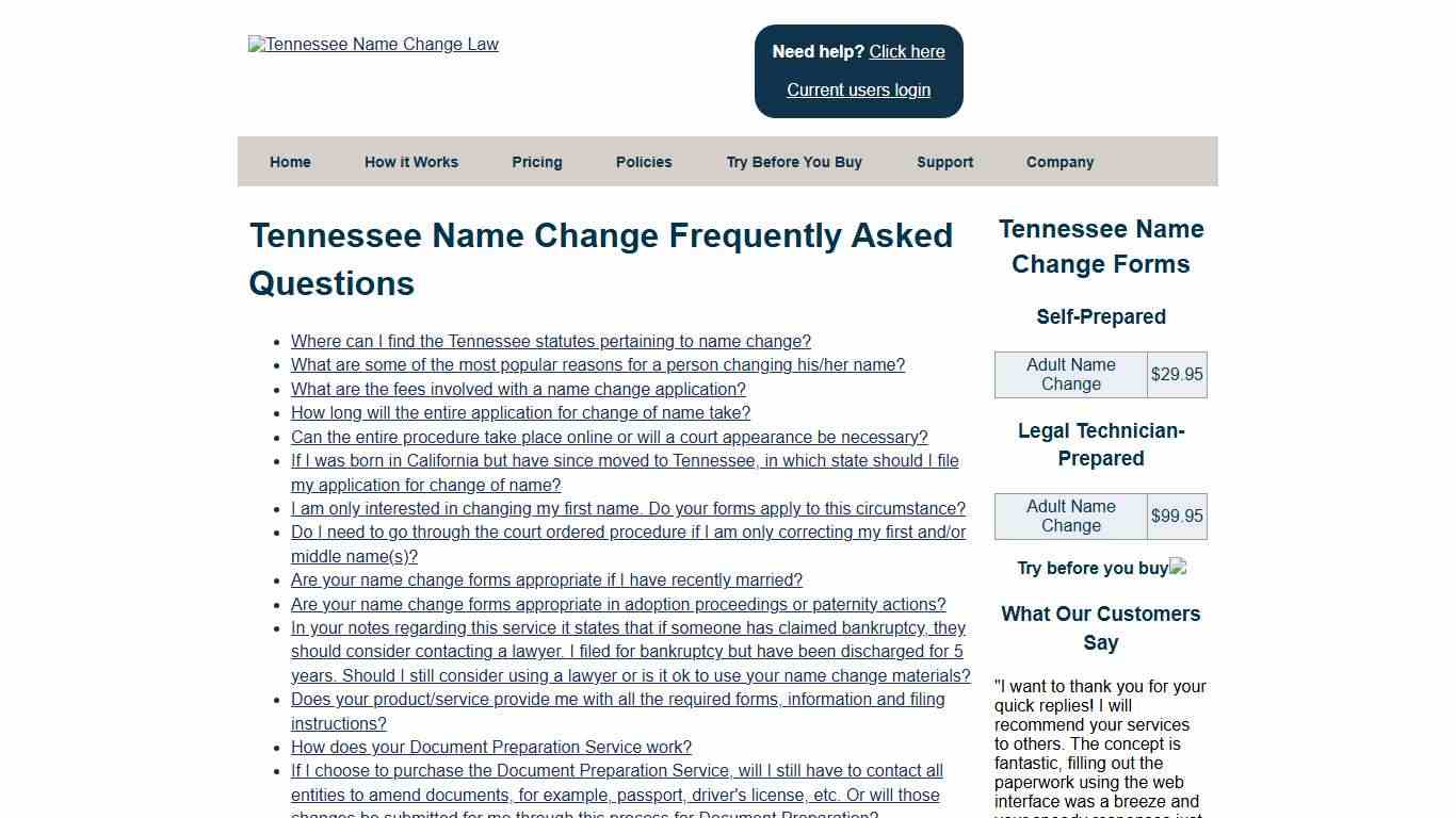 Tennessee Name Change Frequently Asked Questions